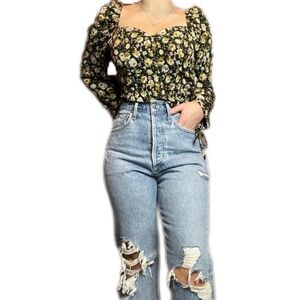 NWT Topshop Floral Ruffle Sleeve Cottagecore Long Sleeve Peasant Blouse 4